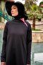 Black Pink Striped Fully Covered Hijab Swimsuit 4-Piece Set M2479 - 5