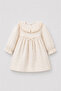 Cotton Ekru Baby Dress with Ruffled Collar - 2