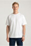 Men's White Oversize Modal Fabric Silky Textured Crew Neck T-Shirt