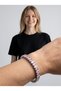 Silver Color White and Pink Diamond-Cut Full-Circle Zircon Stone Adjustable Steel Handcuff Bracelet - Tarnish Resistant - 2