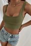 Women's Khaki Green Thick Strap Crop Top Bustier Stretchy Fabric Stylish Basic Women's Top Clothing Mariposa Secr - 6