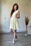 Waist-Tied, Flared Short Yellow Dress - 5