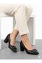 Women's Black Thick Heel Comfortable Fit Heeled Shoes
