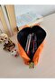 Water Repellent Fabric Orange Pen Holder - Large Volume Makeup Bag and Organizer with Ethnic Detail - 4