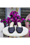 Women's Navy Blue Stone Knitted Detailed Low Thick Heeled Slingback Evening Dress Shoes - 3