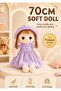 Rag Doll Plush Soft Stuffed Doll 70cm with Floral Dress, Lace Bonnet & Yarn Braids, Pink Yellow Purple