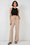 Women's Beige Corded Waist Drawstring Trousers
