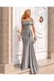 Gray Off-The-Shoulder Long Evening Dress Flowres Fabric 583405 - 3