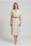 Women's Ecru Double-Breasted Straw Belted Natural Linen Dress Yy101387 - 6