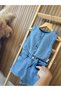 Girl's Stone Detailed Vest and Jean Shorts Set with Double Pockets Summer Set 2-10 Years - 3
