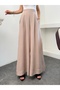 Pleated Wide-Leg Linen Palazzo Trousers with Elastic Waist at the Back 8980 - Mink - 7