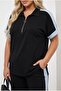 Women's Plus Size Short Sleeve Half Zipper Garnished Tracksuit Set 8261-26 - 2