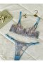 مجموعة حمالة صدر Underwire مطرزة بالأزهار الزرقاء - 6