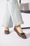 Mesarte bow elastic double color genuine leather women's flat shoes coffee skin - 3
