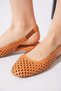 Ferfas Back Open Full Laser Genuine Leather Women's Ballerina Shoes Tan Skin - 4