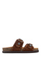 Women's Genuine Leather Tan Suede Flat Slippers