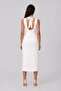 High Collar Waist Drawstring Detailed Midi Backless Tie-Up Dress - 4