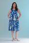 Women's Blue and White Abstract Pattern Standard Size Sleeveless Dress with Matching Pockets, Sizes 42-54