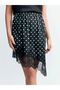 Women's Black Polka Dot Asymmetrical Midi Skirt - Lace Detailed Skirt - 2
