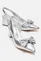 Women's Bow-Tie Side and Open-Back Heeled Sandals Silver Crinkled