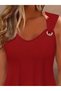 Women's Strap V-Neck Viscose Blouse with Bird Eye Detail - 2
