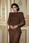 Women's Shoulder and Waist Stone Detailed Lace Padded Long Evening Dress