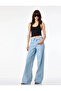 Regular Waist Folded Detailed Buttoned Wide Leg Denim Trousers - Wide Leg Jeans