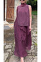 Plum Collar Tie-Detail Chiffon Blouse Skirt Set - 51393 - 4