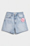 Women's Blue 4S6-3 Mom Relax Special Design Denim Shorts with Rose and Embroidery Detail - 3