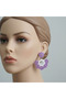 Hand Knitted Ethnic Earrings with Flowers - Lilac - White
