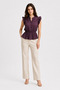 4921 Women's Flounce Collar Jacquard Peplum Blouse Plum - 3