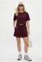 Women's Molly 100% Cotton Elastic Waist Shorts Crop T-Shirt Knitted Burgundy Bottom Top Set - 4