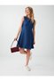 Navy Blue 100% Cotton V-Neck Short Denim Dress - 2