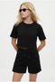 Women's Molly 100% Cotton Elastic Waist Shorts Crop T-Shirt Knitted Black Bottom Top Set - 2