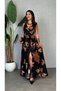 Women's strappy, crossover neck, wide cut, detailed slit, long supreme dress
