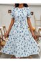 Women's Short Sleeve Collared Waist Belted Leopard Print Midi Single Jersey Dress