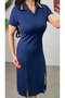 Women's Polo Collar Double Slit Detail Modal Fabric Midi Length Dress - 2