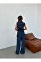 Women's Front and Back Embroidered Denim Fabric Vest and Pants Set - 3