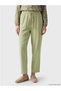 New Season Khaki Elastic Waist Linen Blend Women's Trousers - 5