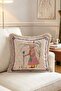 Ottoman Figured Fringed Cushion Cover - Patterned Pillowcase with Cream Tassels and Beige Background - 3