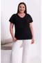Women's Black Plus Size Transparent Back Stone Embellished V-Neck Short Sleeve Stretchy Blouse - 6