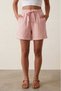 Light Pink Women's 100% Cotton Muslin Fabric Shorts with Elastic Waist, Double Pockets, Comfortable Cut, Summer Shorts - 2