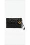 Black Star Quilted Portfolio Bag Wristlet Bag + Gift Pearl Star Charm