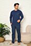 Men's Pajama Set - Indigo Checkered Long Sleeve Combed Cotton 1223Uy - 4