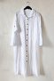 White Shirt Collar Long Sleeve Buttoned Hidden Pocket Embroidered Casual Cotton Woven Dress 116 60 - 7