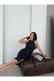 Navy Blue Glittery Draped Halter Neck Midi Evening Dress - 5