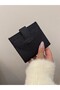 Women's Black Snap Fastener Multi-Compartment Shiny Minimalist Card Holder Wallet 9cm X 12cm - 2