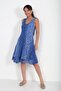 Women's Italian Cotton Leopard Patterned Lined Zero Sleeve Midi Dress - 2