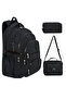 Galb Black Tr1 Set of 3 Crinkle Fabric Bag + Thermal Lunch Box + Pen Holder Monkey