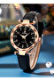 Women's Leather Strap Quartz Watch Round Black Dial Starry Sky Pattern Waterproof Analog Wristwatch Gift for Women Black